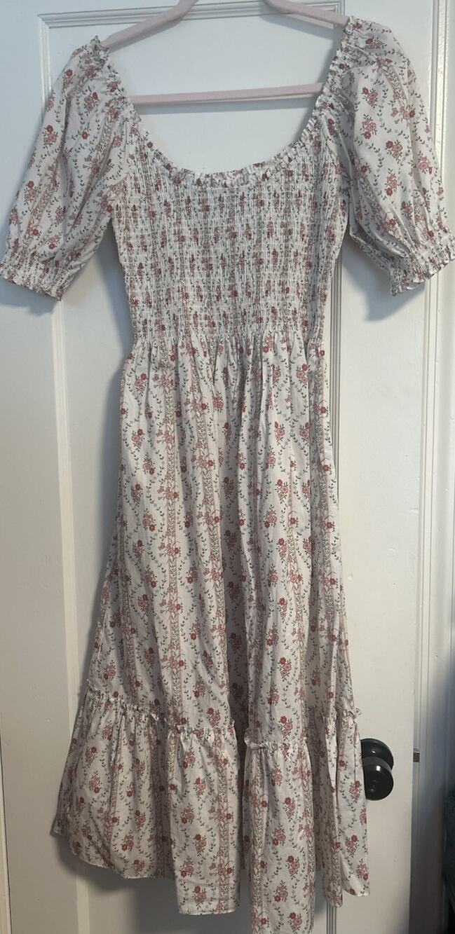 Hill House Home The Louisa Nap Dress - Pink Emma Stripe XS Floral Cottage Core